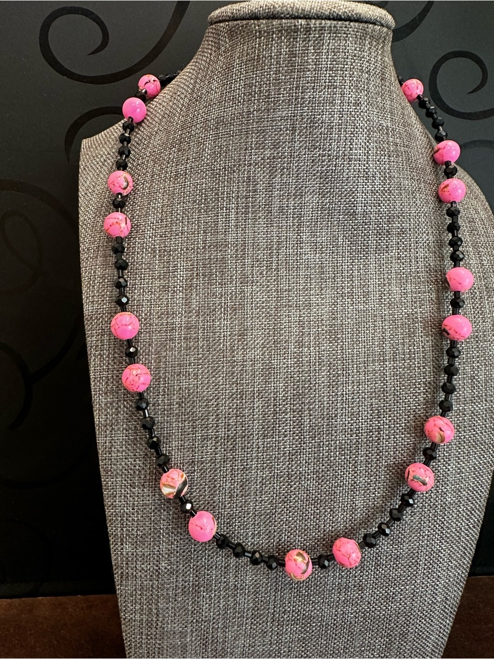 Pink Bead and Black Faceted Necklace - Women's Jewelry